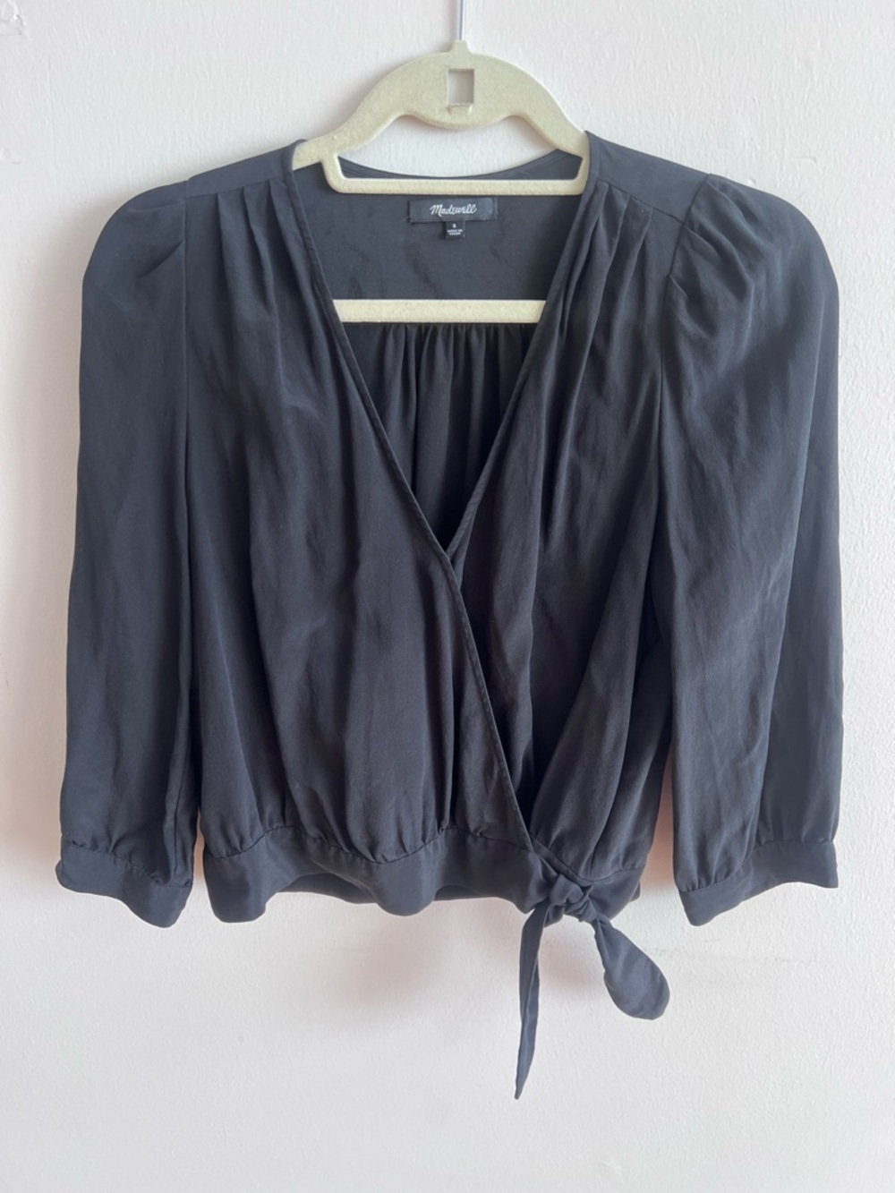 Madewell Silk Black Wrap Blouse with Tie Waist
